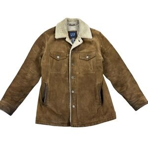 Vintage Gap Suede Jacket Men's Small Brown Sherpa Quilted Lined Buttons Western